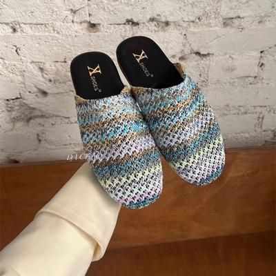 Ретро плетеная сумка в праздничном стиле, женские туфли-полушлепанцы, новинка лета 2025 года, сандалии на плоской подошве с одним ремешком