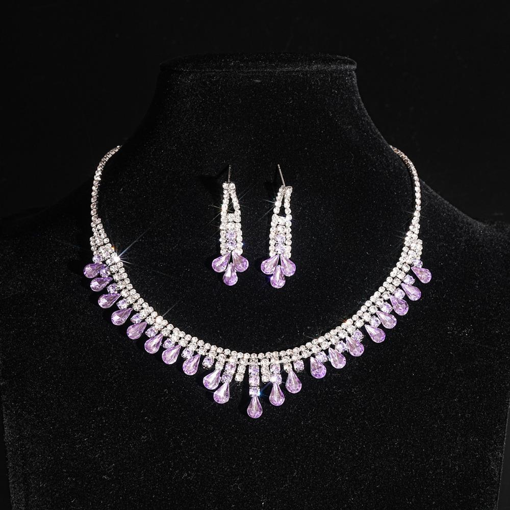 Water Drop Rhinestone Jewelry Set Inlaid Crystal Necklace Set Tassel Necklace Earrings Set Bridal