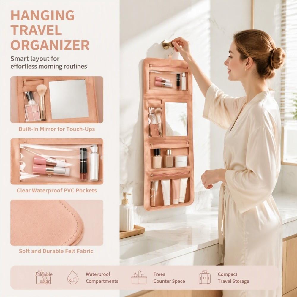 Large Capacity Hanging Travel Toiletry Organizer with Mirror Cosmetics Bag  Women