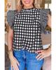 Azura Exchange Черная клетчатая блузка с оборками на рукавах и воротником-стойкой