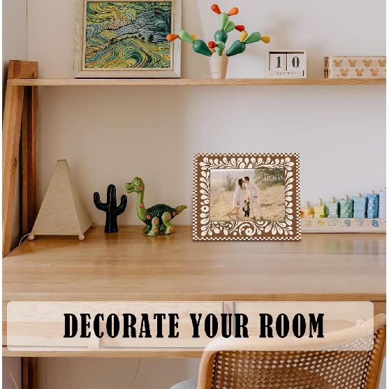 Mexico Floral Decoration Picture Photo Frame 5x7, Gifts for Mexico Floral Lovers, Brown and Beige Picture Frames for Desk Tabletop Wall Display