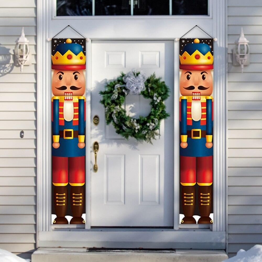 Christmas Nutcracker Banner Christmas Porch Sign Decorations Outdoor Indoor Nutcracker Soldier Christmas Porch Signs Decor
