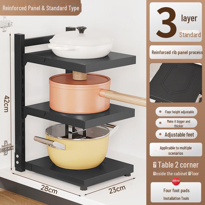 Многоуровневая стойка для хранения кастрюль на кухне, под раковиной и на столешнице