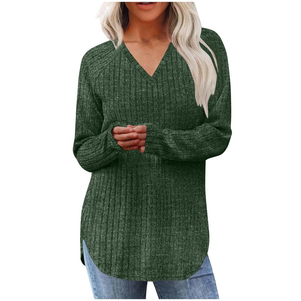 Women's Fashion Loose-Fit Long-Sleeved Knitted T-Shirt In Solid Colour Top