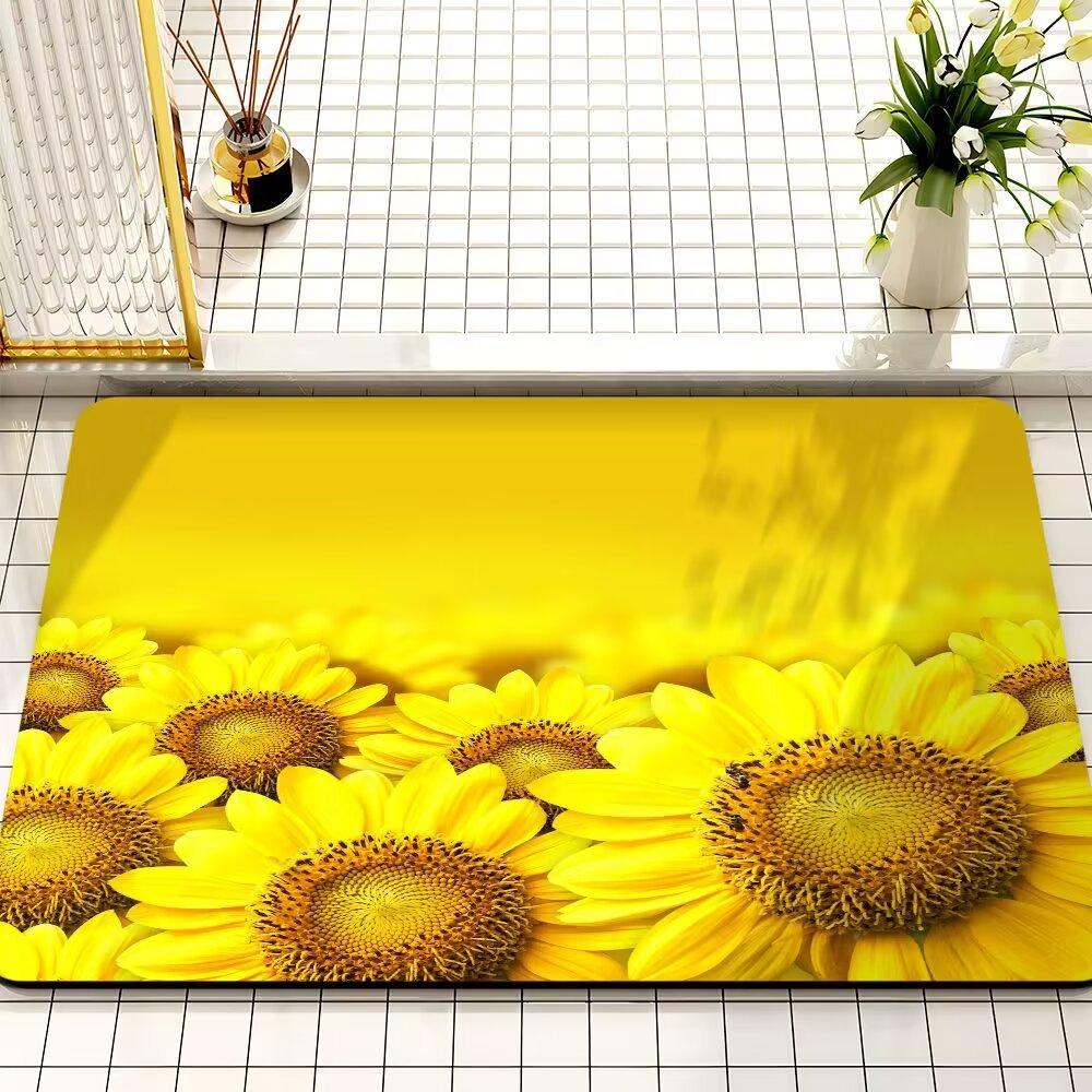 Small Fresh Sunflower Diatom Mud Mat Absorbent Dirty Bathroom Non-slip Mat Toilet Toilet Quick Drying Door Mat