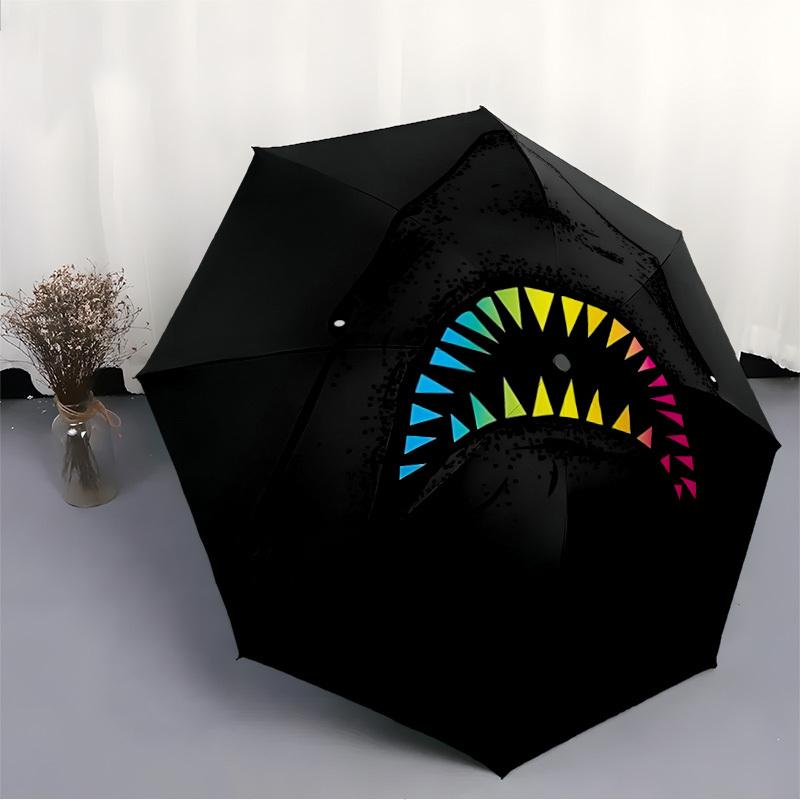 1pc Shark Teeth Automatic Folding Umbrella - Compact Travel Umbrella with Auto Open/Close 8-Rib Heavy-Duty Shaft for Women/Men -l016
