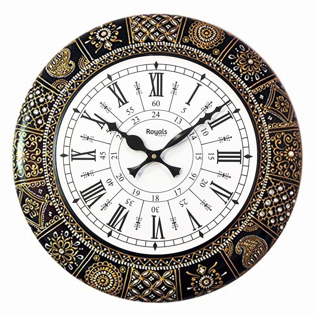 Деревянные антикварные аналоговые настенные часы с цветочным дизайном и росписью для дома, офиса, школы, спортзала, магазина и подарков || Размер часов — 40 см х 40 см [16 х 16 дюймов]
