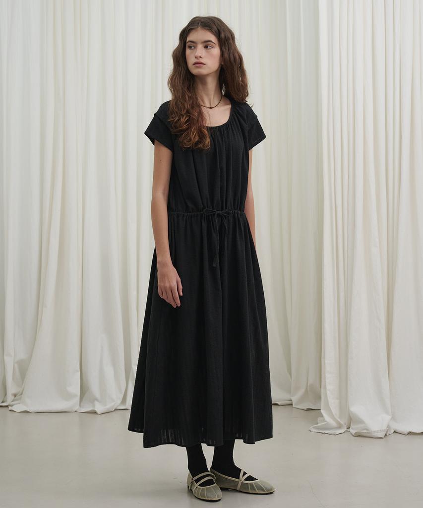 Marot Raglan Dobby Cotton Dress_Black