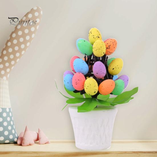 Украшение для пасхального яйца Пасхальное яйцо Бонсай Дерево Неприхотливые в уходе Искусственные яйца Растения Настольные пасхальные украшения Многоцветный горшечный пасхальный орнамент