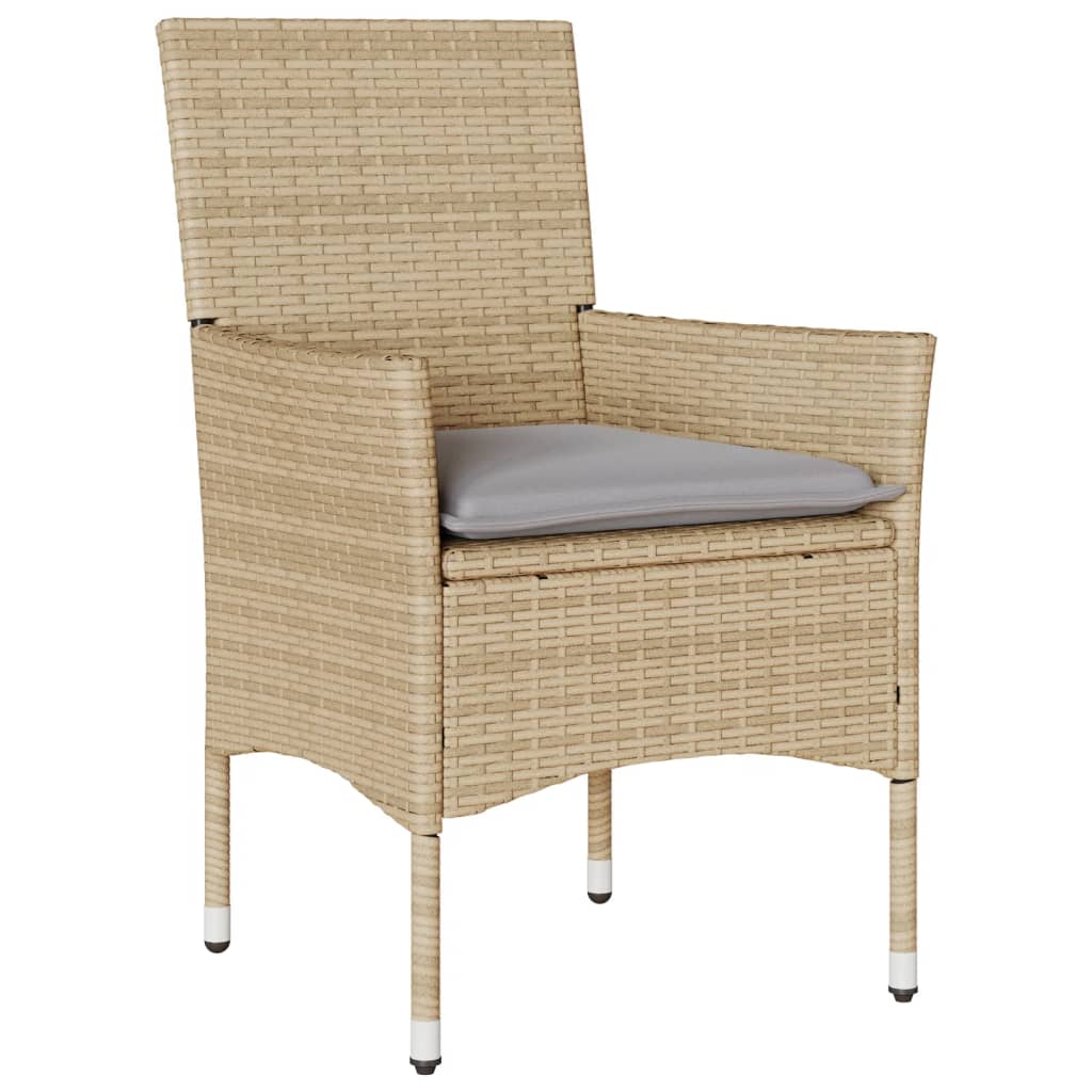 3 Piece Bistro Set with Cushions Beige Poly Rattan and Glass