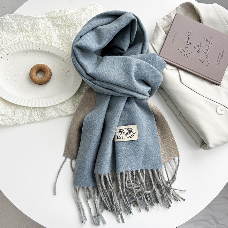 Новый двухсторонний двухцветный искусственный кашемировый однотонный шарф для женщин, зимний теплый шарф-шаль с бахромой для пожилых людей