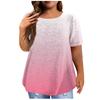 Women's Vintage Gradient Pleated Short Sleeve Casual T-shirt Top Plus Size Pullover Basic Top
