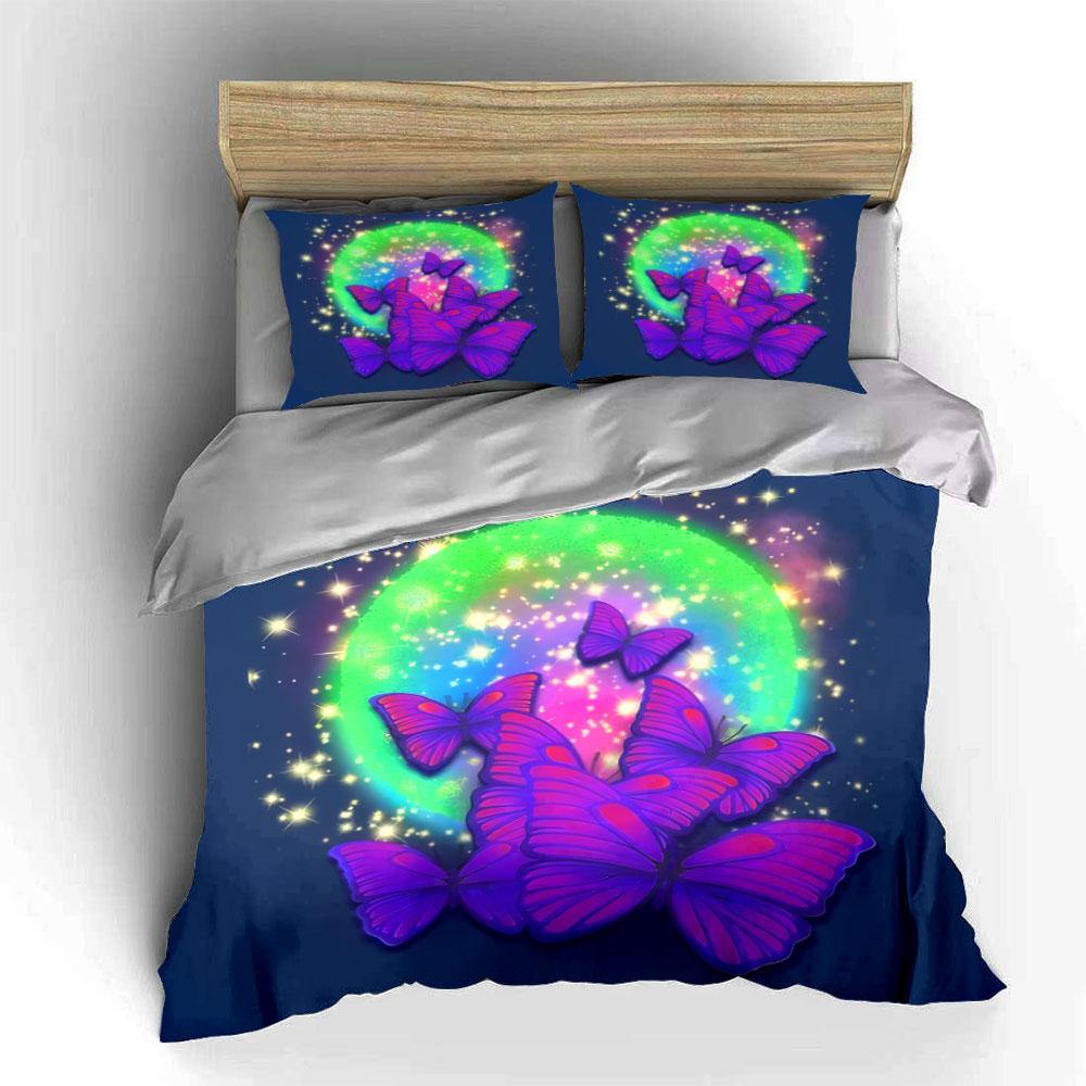 Butterfly Glow Decorative Set Bedding Set with 1 Duvet Cover 2 Pillowcases Single Double King Queen, Gift