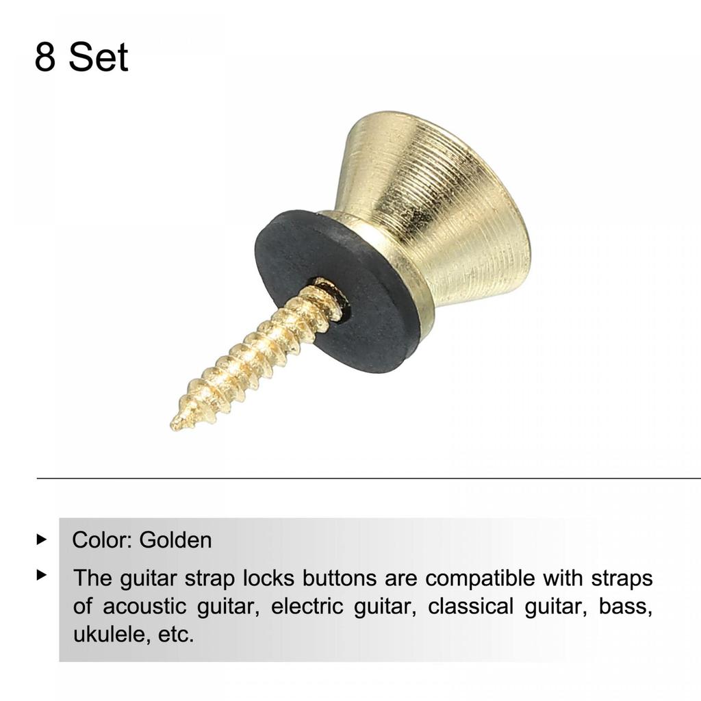 uxcell Guitar Strap Button Guitar Neck Strap Holder Strap Lock Pin Small End Tweezers Metal Gold Tone with Felt Washer for Guitar Bass 8 Sets