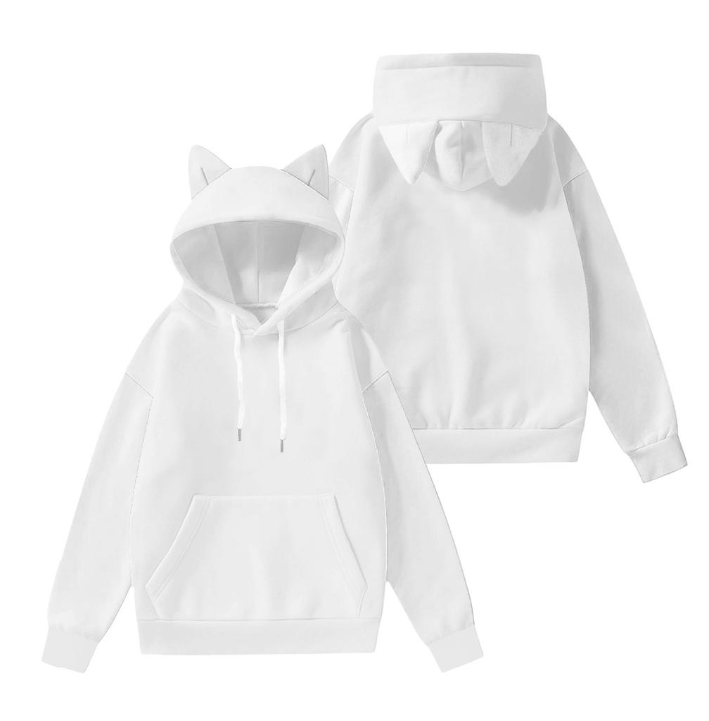 Детский модный легкий пуловер с длинными рукавами и карманами, однотонный, и толстовка с капюшоном в виде ушек