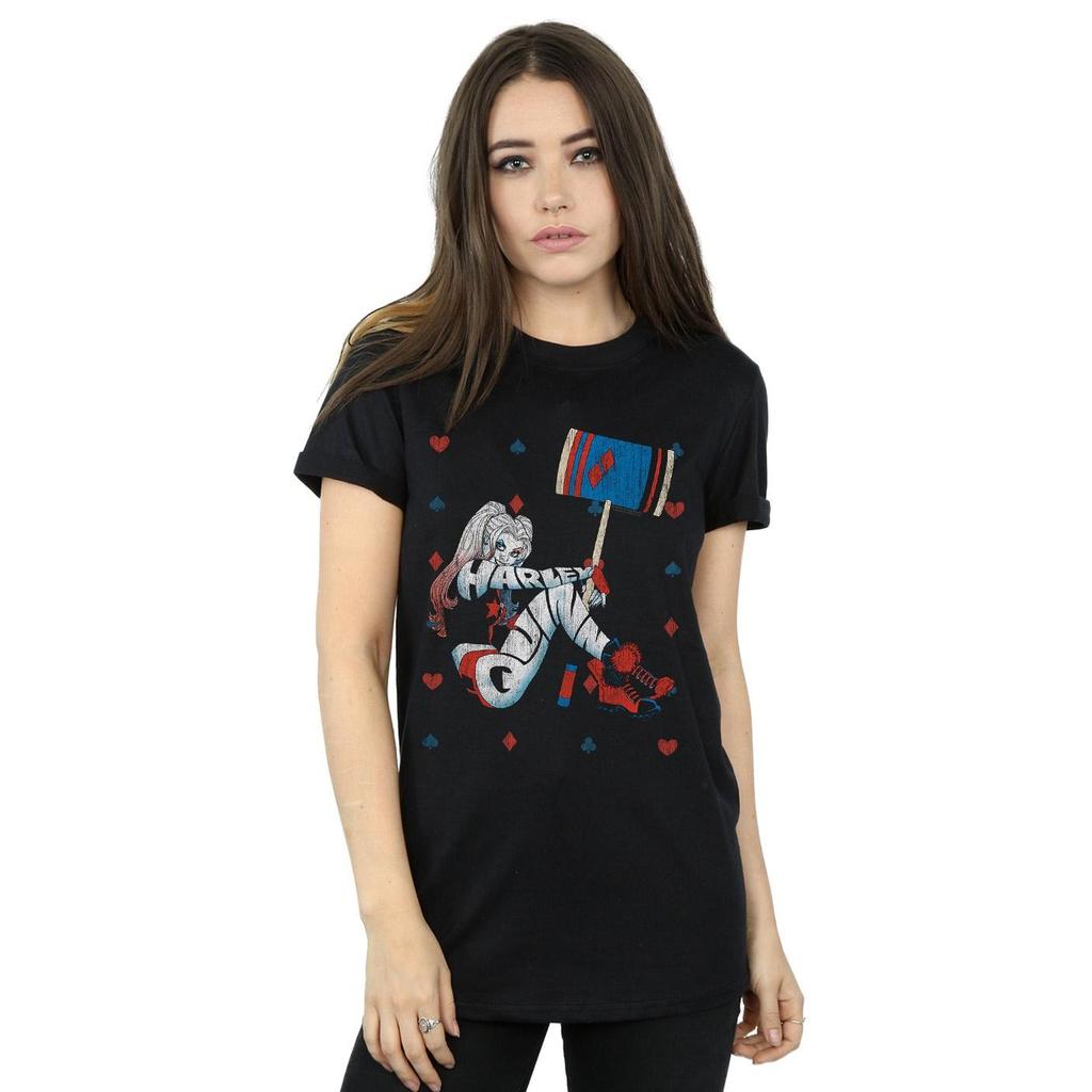 DC Comics Womens/Ladies Harley Quinn Playing Card Suit Cotton Boyfriend T-Shirt