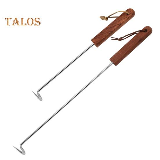 Крючок для гриля для стейков и барбекю, лопатка для мяса с деревянной ручкой, нержавеющая сталь, для гриля овощей, портативный кухонный инструмент