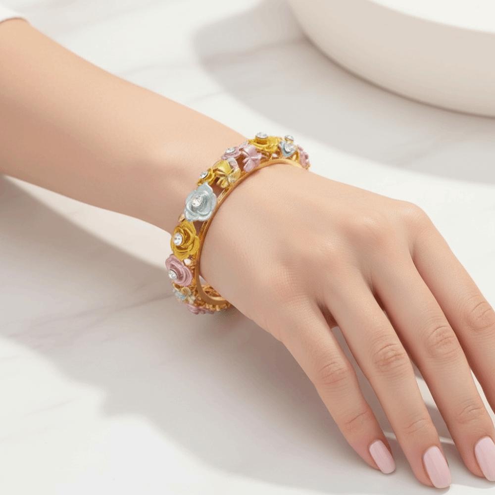 Traditional Filigree Enamel Bangle Rhinestone Women's Wrist Jewelry Daily