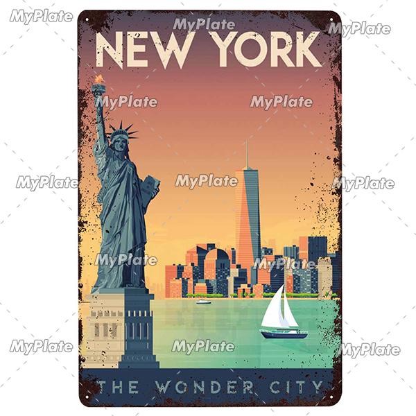 USA Tin Signs Vintage Metal Sign City Plaque Wall Decor for Garage Bar Pub Man Cave Decorative Plate Iron Country Painting