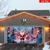2D flat banner 1 large Christmas polyester garage door banner cartoon snow Santa sika deer pattern