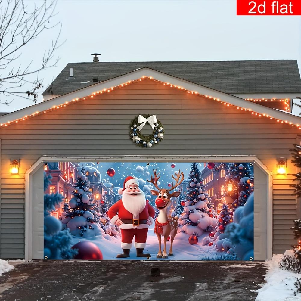 2D flat banner 1 large Christmas polyester garage door banner cartoon snow Santa sika deer pattern