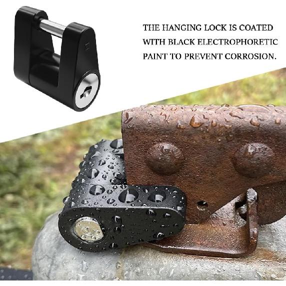 Trailer Tongue Coupler Lock, Trailer Hitch Lock, Dia 1/4 Inch, 3/4 Inch Span Black Hitch Coupler Arm Padlock with Keys, Heavy Duty Zinc Alloy Tongue