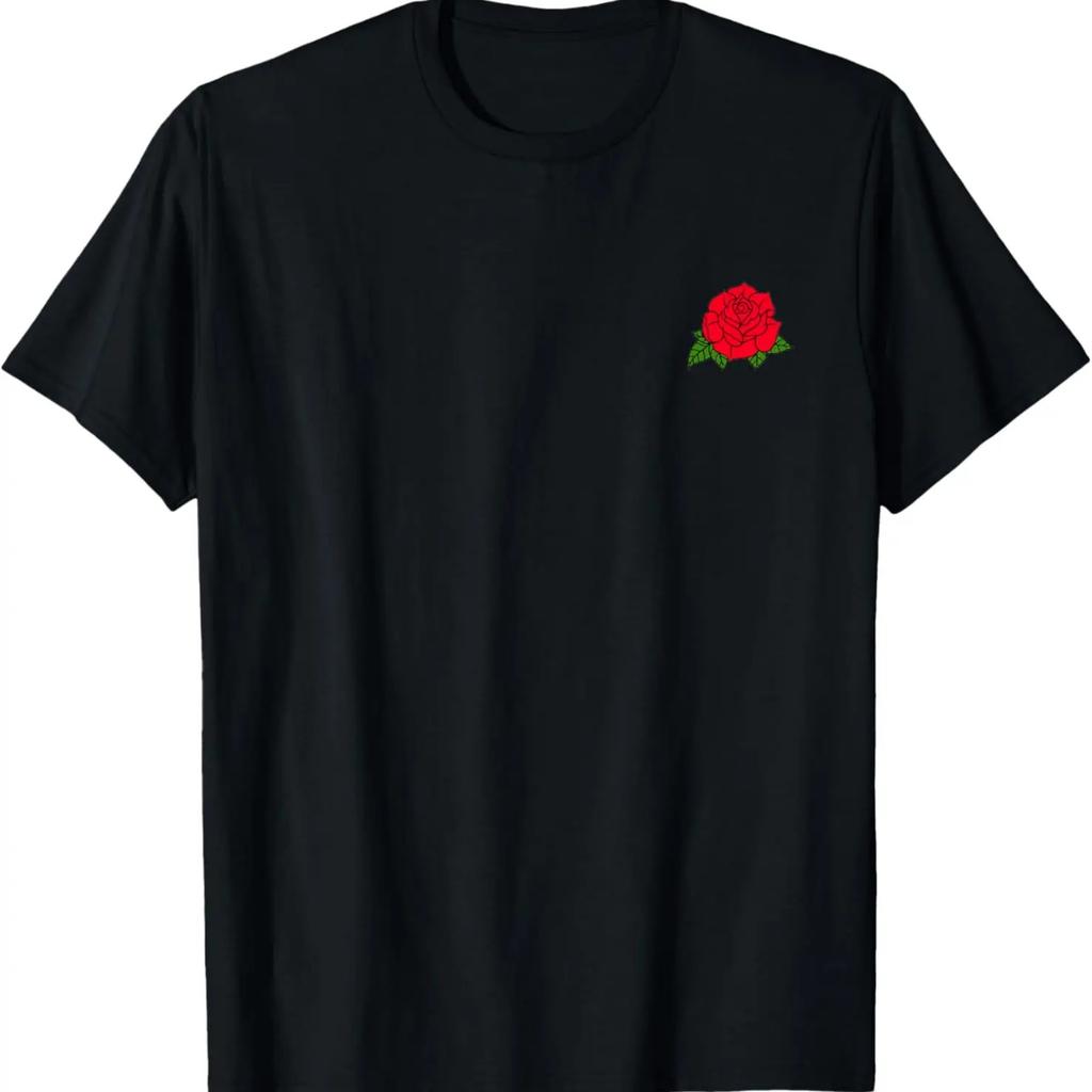 Red Rose Pocket Patch T-Shirt for Men and Women T-Shirt