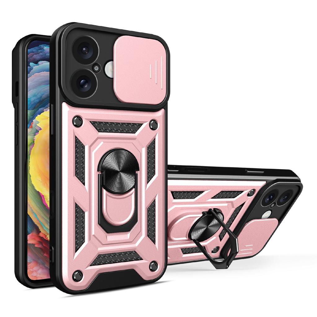 AMORUS Kickstand Case for iPhone 16 PC+TPU Phone Cover with Camera Lens Slider