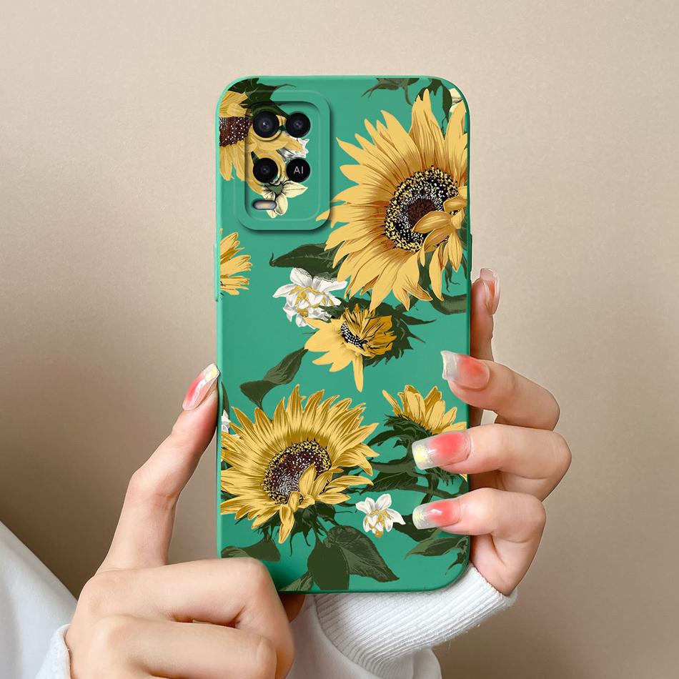 Чехол для Oppo A54 A54S Конфетный Цветочный Рисунок Мягкий Обновленный Жидкий Силикон Полная Защита Задняя Крышка Funda
