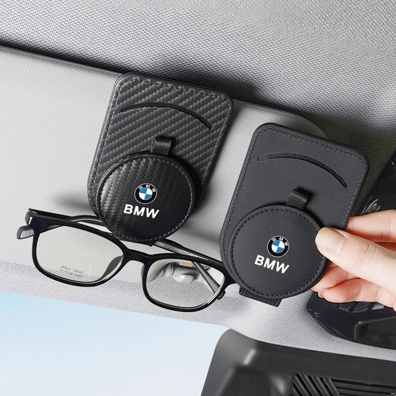 DJSA5 Car Sun Visor Glasses Clip Leather Sunglasses Holder For BMW F30 F10 E90 F20 E46 E60 X7 Car Accessories Eyeglass Frame keychain