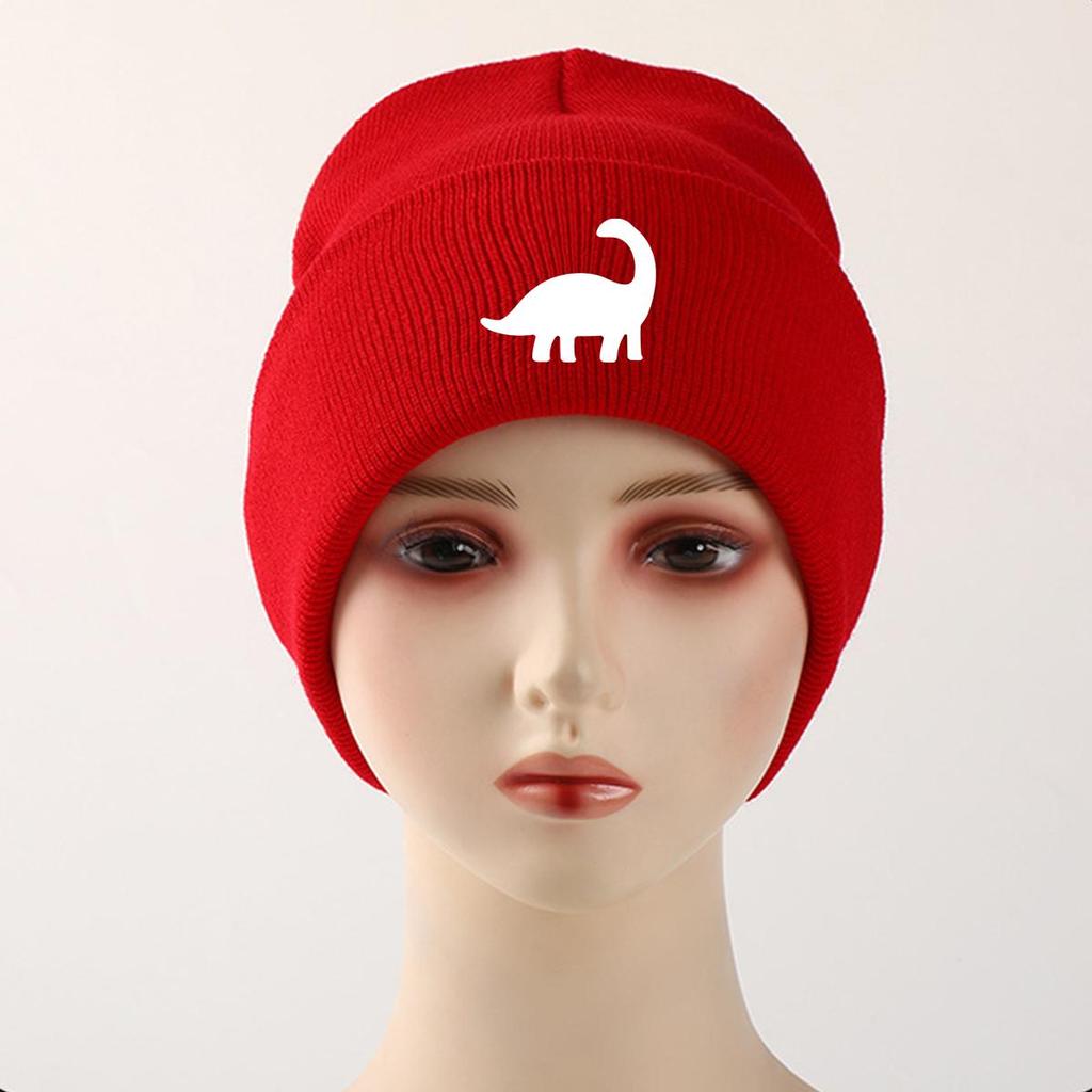 Белая вязаная шапка бини с принтом динозавра, животные шапки-бини, теплая термо унисекс вязаная шапка бини