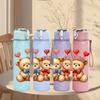 1PC Twin Love Teddy Bears 750ml Color Plastic Sports Water Bottle Leakproof Flip Straw Lid Suitable for Sports Office Home Use