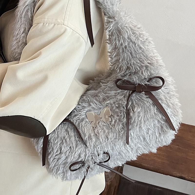 Autumn Personalized Fashion Mao Mao Bag Women's Bag High Value Bow Handbag Minimalist Lazy Shoulder Bag