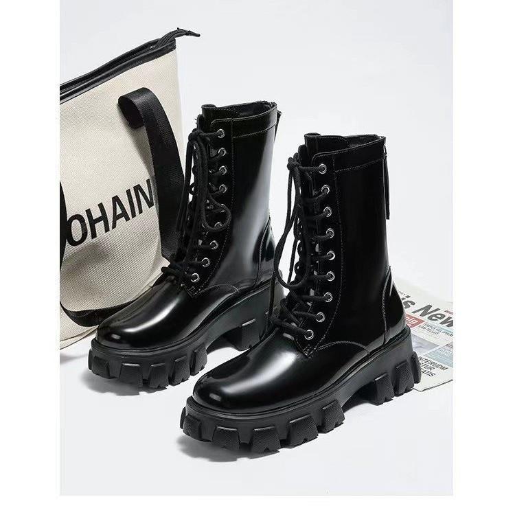 2024 Spring/Autumn Trendy Versatile Rear Zipper Thick Soled Tall Short Boots Work Clothes Motorcycle Boots Women's Casual Shoes