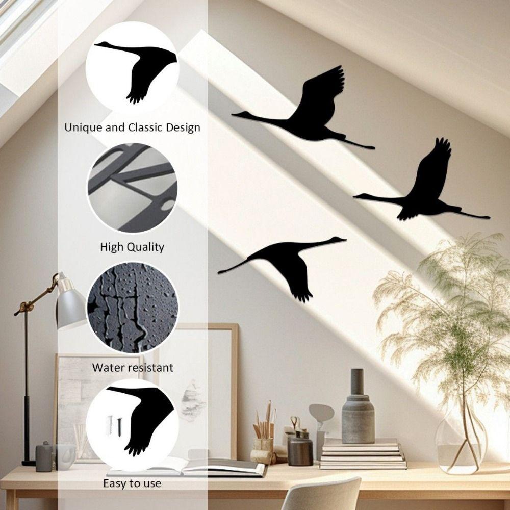 3Pcs/set Cartoon Bird Hanging Pendant Black Metal Hanging Ornaments Wild Goose Wall Pendant Bedroom