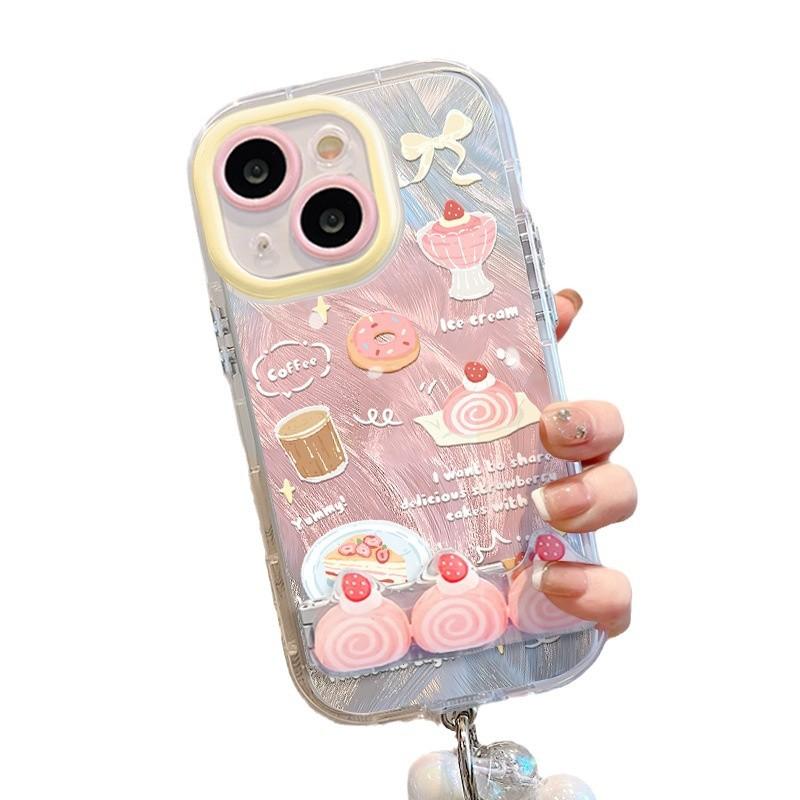 Strawberry Cake for IPhone 17 Mobile Phone Case 15pro Feather Yarn for IPhone 14 Promax Lens All Inclusive 13/12