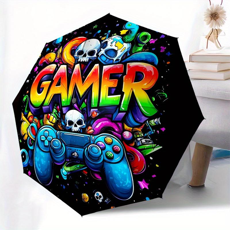 Gamer, Controller Automatic Folding Umbrella 8 Ribs, Durable Iron Frame, Bright Color Pattern Compact Travel Umbrella, Suitable for Outdoor
