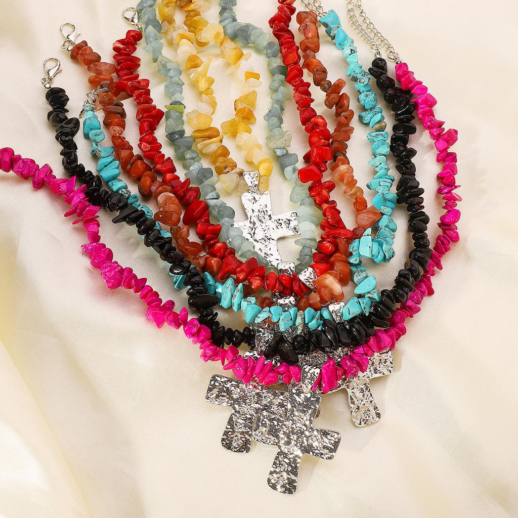 Нерегулярное ожерелье из гравия в стиле вестерн-ковбой, натуральный камень, бирюзовый крест