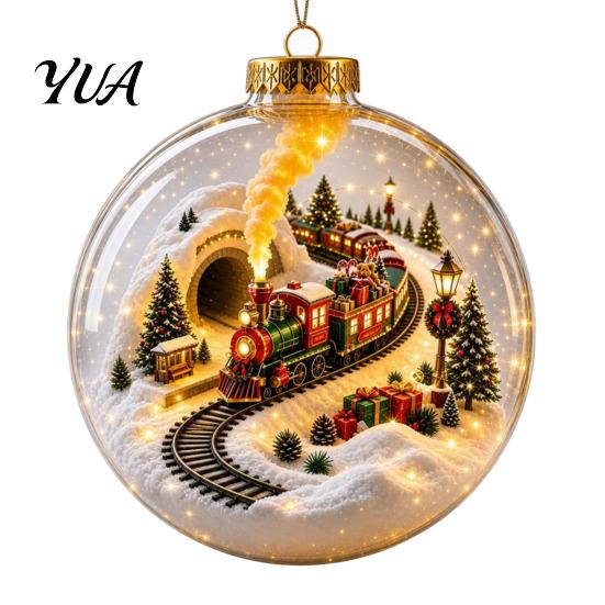 Christmas Gift Exchange Souvenirs Glowing Story Ornament, Mini Holiday Scene Light Up Ball Tree Hanging Ornaments Decoration, Acrylic Clear