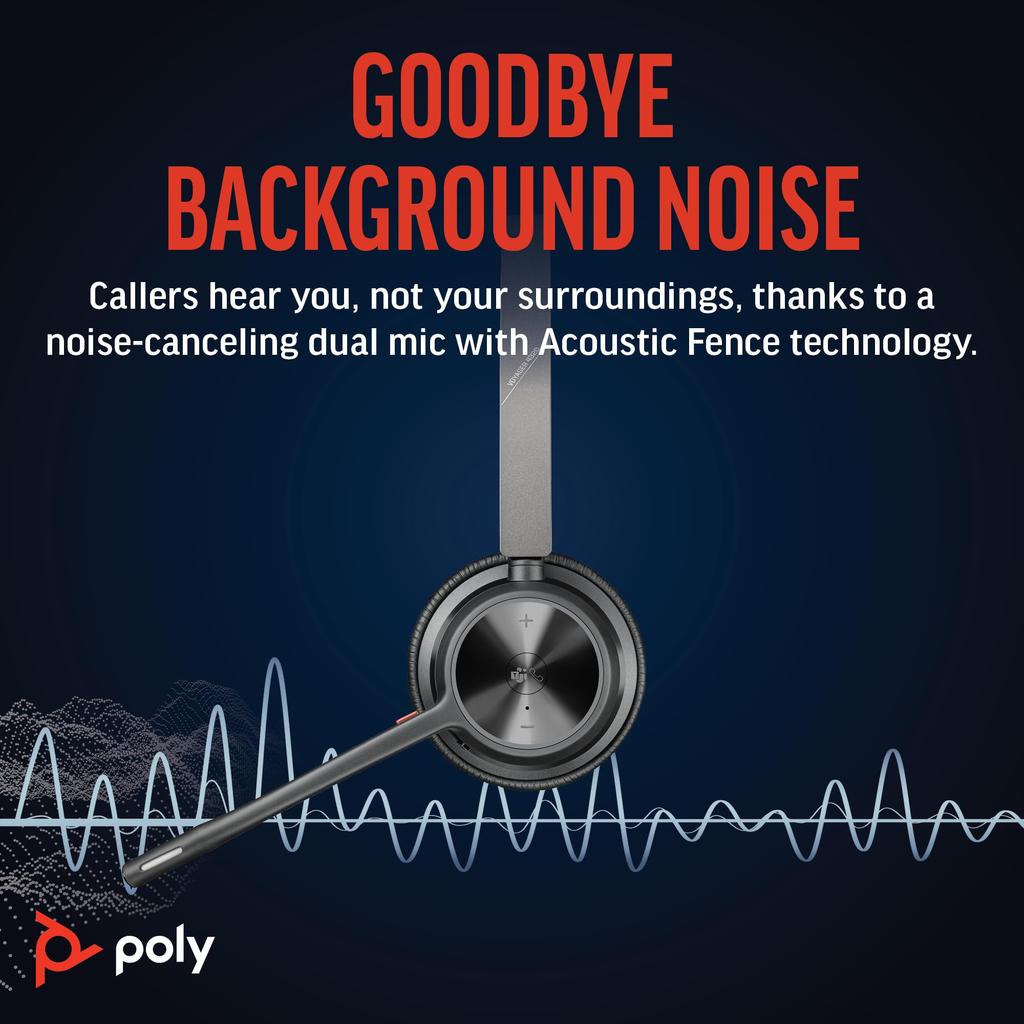 Беспроводная гарнитура Poly Voyager 4320 Сертифицированный Bluetooth-донгл Зарядная подставка Беспроводная для веба Бинауральная 8G110AA (В комплекте Microsoft USB-A,