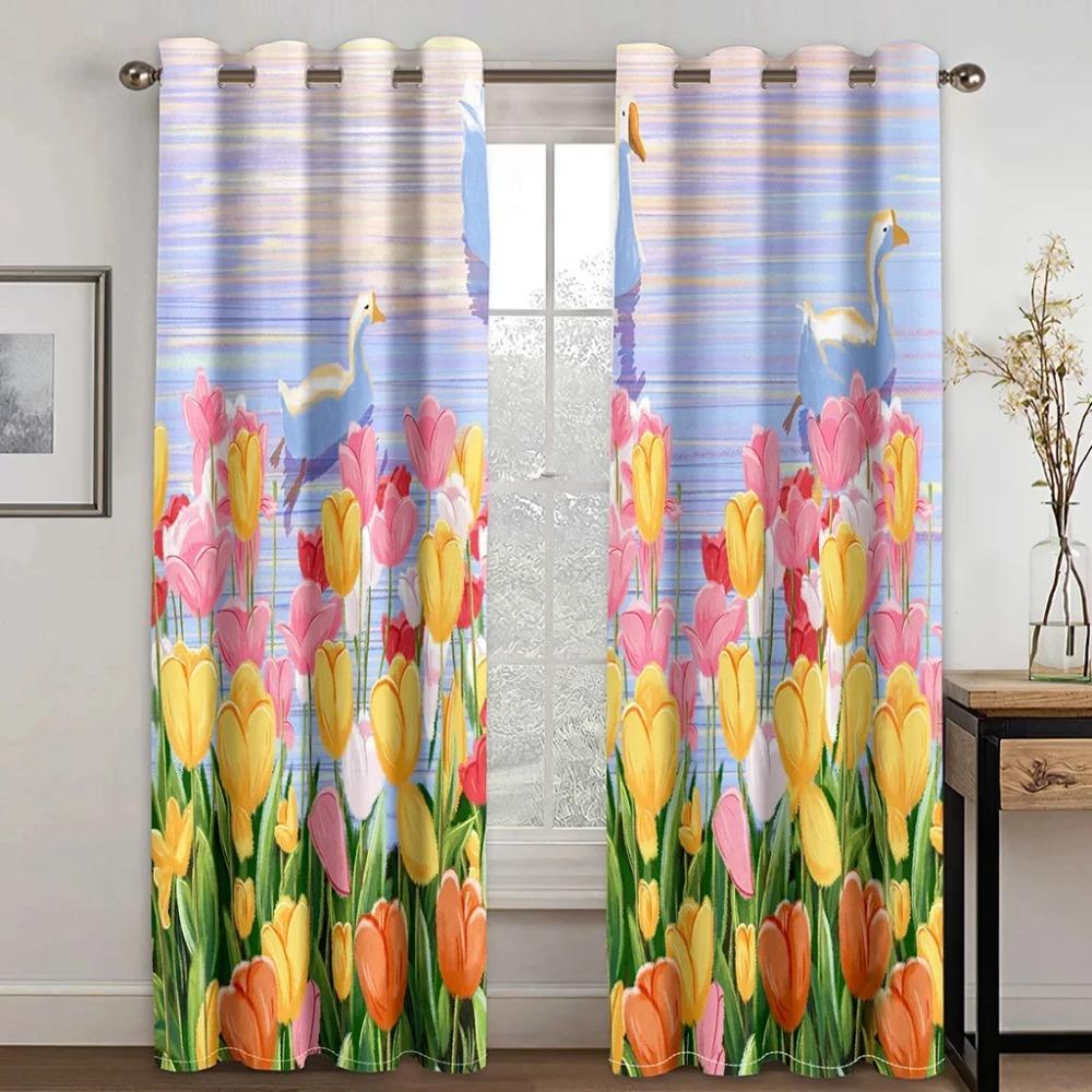 Аниме Парочка Принт Высокая Затенение Шторы Романтика для Спальни Плотная Затемняющая Штора Эстетический Стиль Узор Шторы Многоцветный