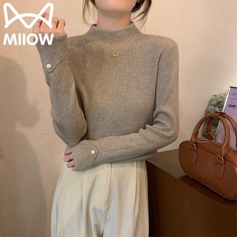 MiiOW Women's Minimalist Mock Neck Long Sleeve Knit Sweater