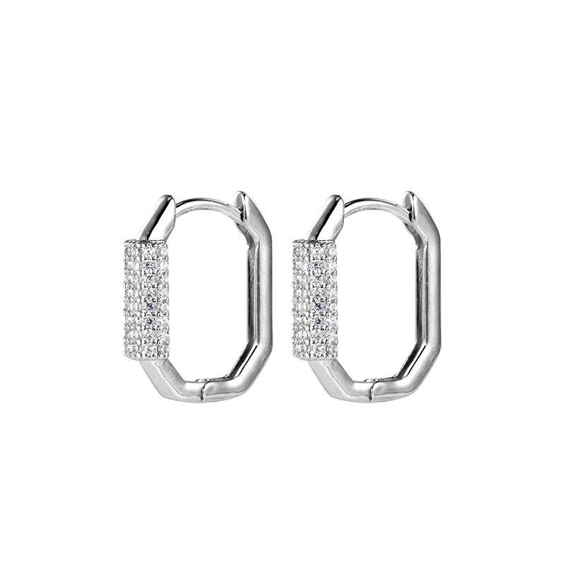 925 Sterling Silver Geometric Zircon Hoop Earrings Simple Luxury Handmade Earrings Dropshipping Wholesale