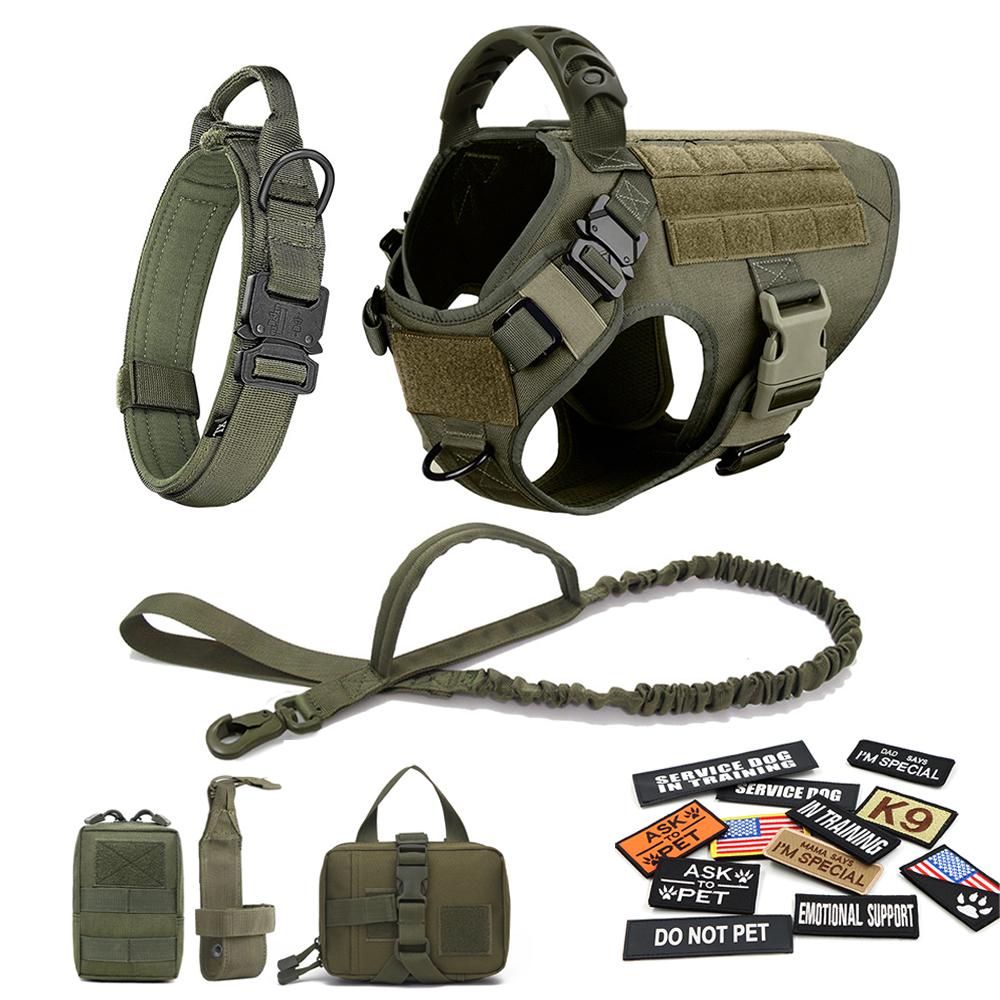 Military Large Dog Harness Collar Leash Bags Patches Set Pet Malinois Training Vests Tactical K9 Dogs Harnesses Accessories