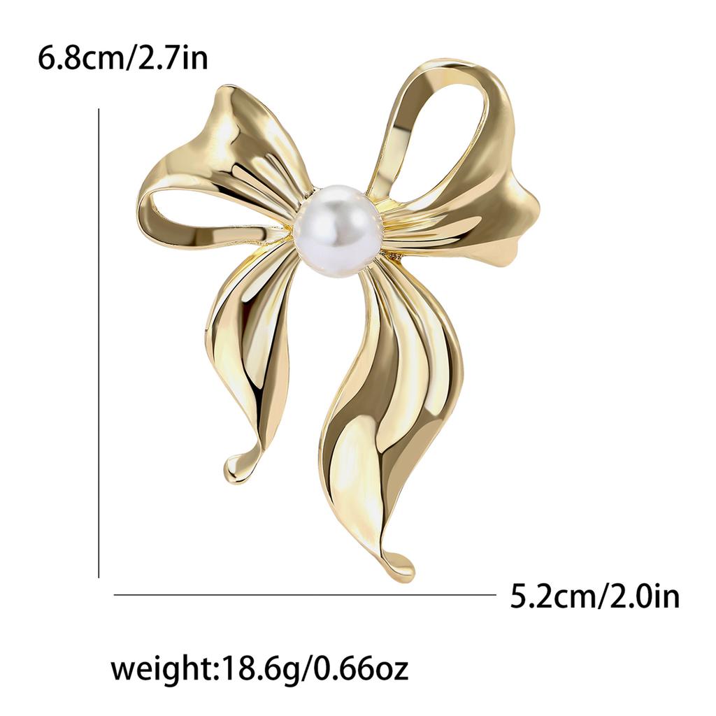 Delicate Alloy Glossy Pearl Bow Brooch Elegant Temperament Women'S Clothing Corsage Jewelry Pin