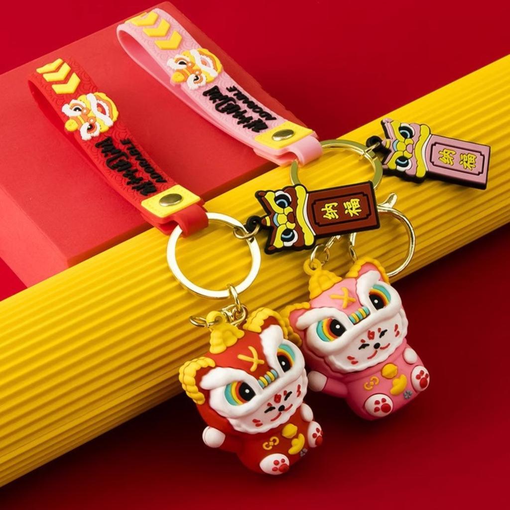Cute Lion Keychain with Chinese Style Representing Joy Keychain Backpack Decoration
