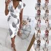 Elegant Floral Print Dresses for Women New Summer Trendy Clothes V-neck Ruffle Party Midi Dress Robe Femme