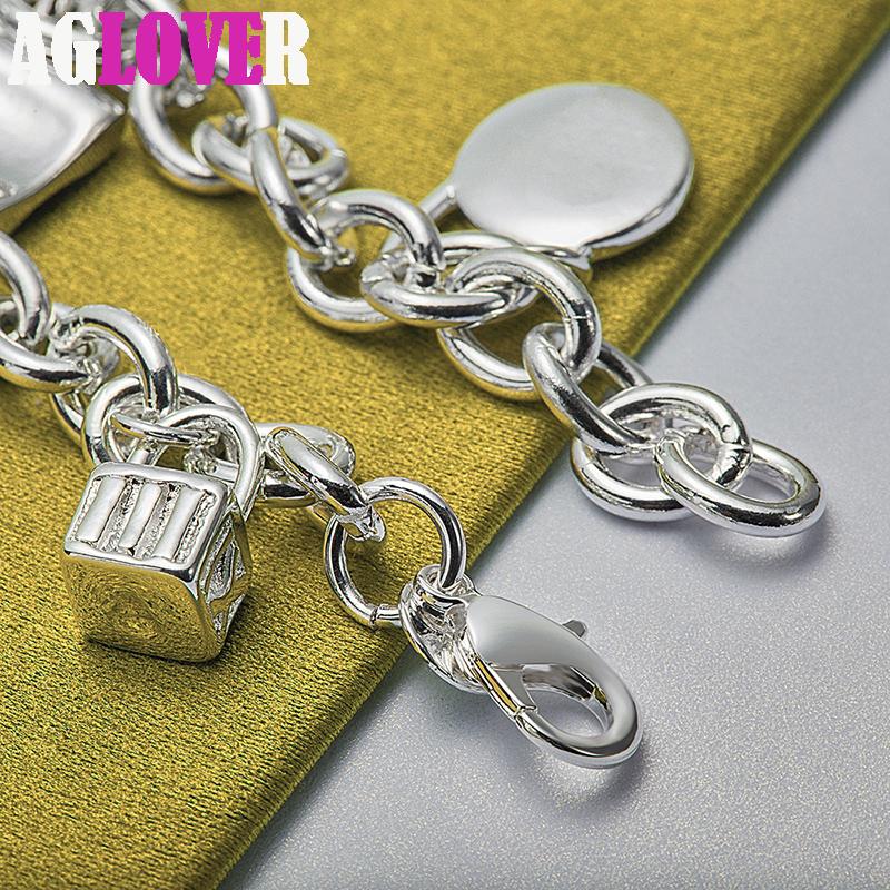 925 Sterling Silver Bracelet Heart / Circle / Square Lock Bracelets Jewelry