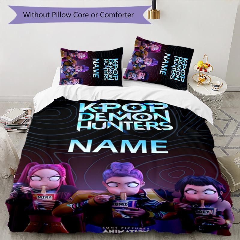 3pcs KPop Demon Hunters44 Cover Set - Personalized Name, HD Printed Bedding with 1 Cover and 2 Pillowcases - Perfect for Home Decor, Easy Care