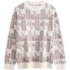 Color Block Letter Jacquard Crew Neck Long Sleeve Knit Sweater Men Sweater White Beige J324409-YBI